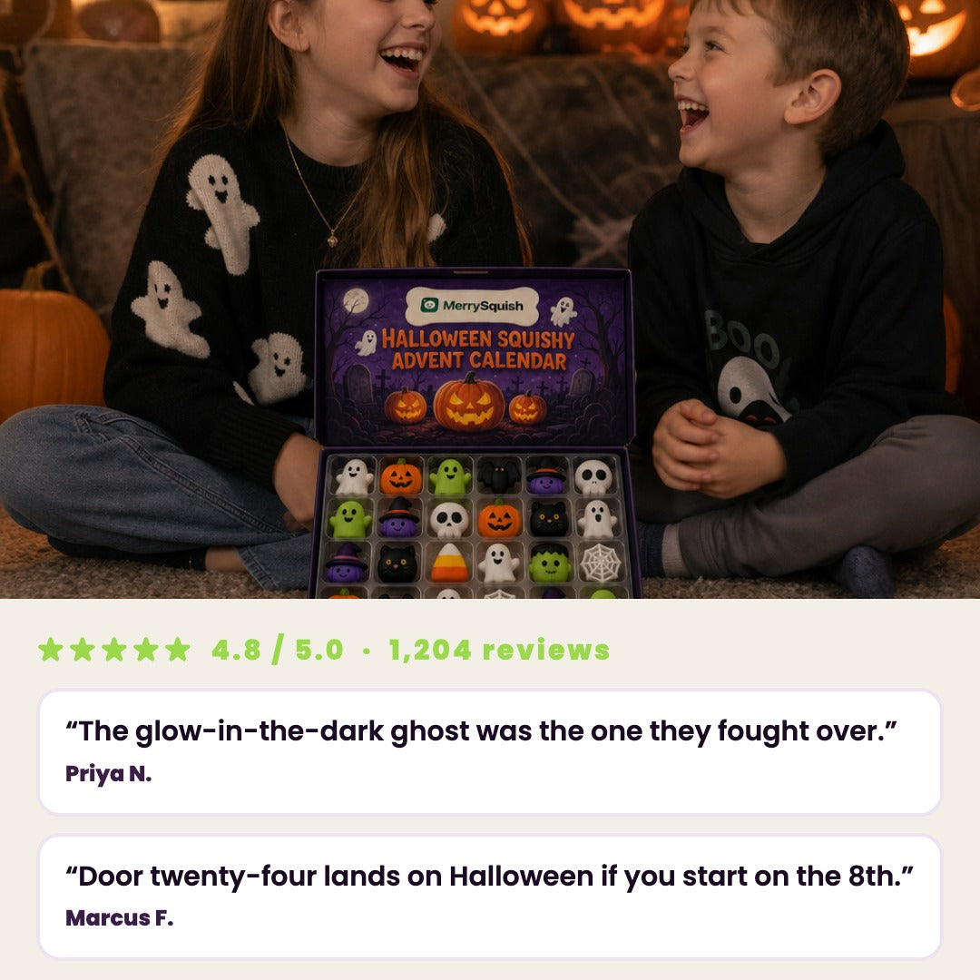 MerrySquish Halloween squishy advent calendar, 24 doors with a mystery squishy behind each