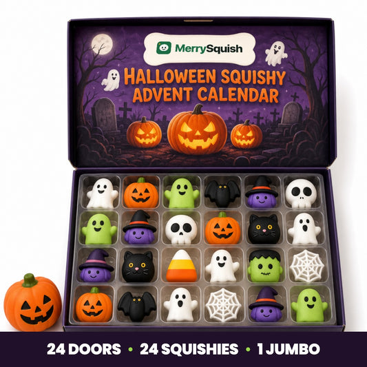MerrySquish Halloween squishy advent calendar, 24 doors with a mystery squishy behind each