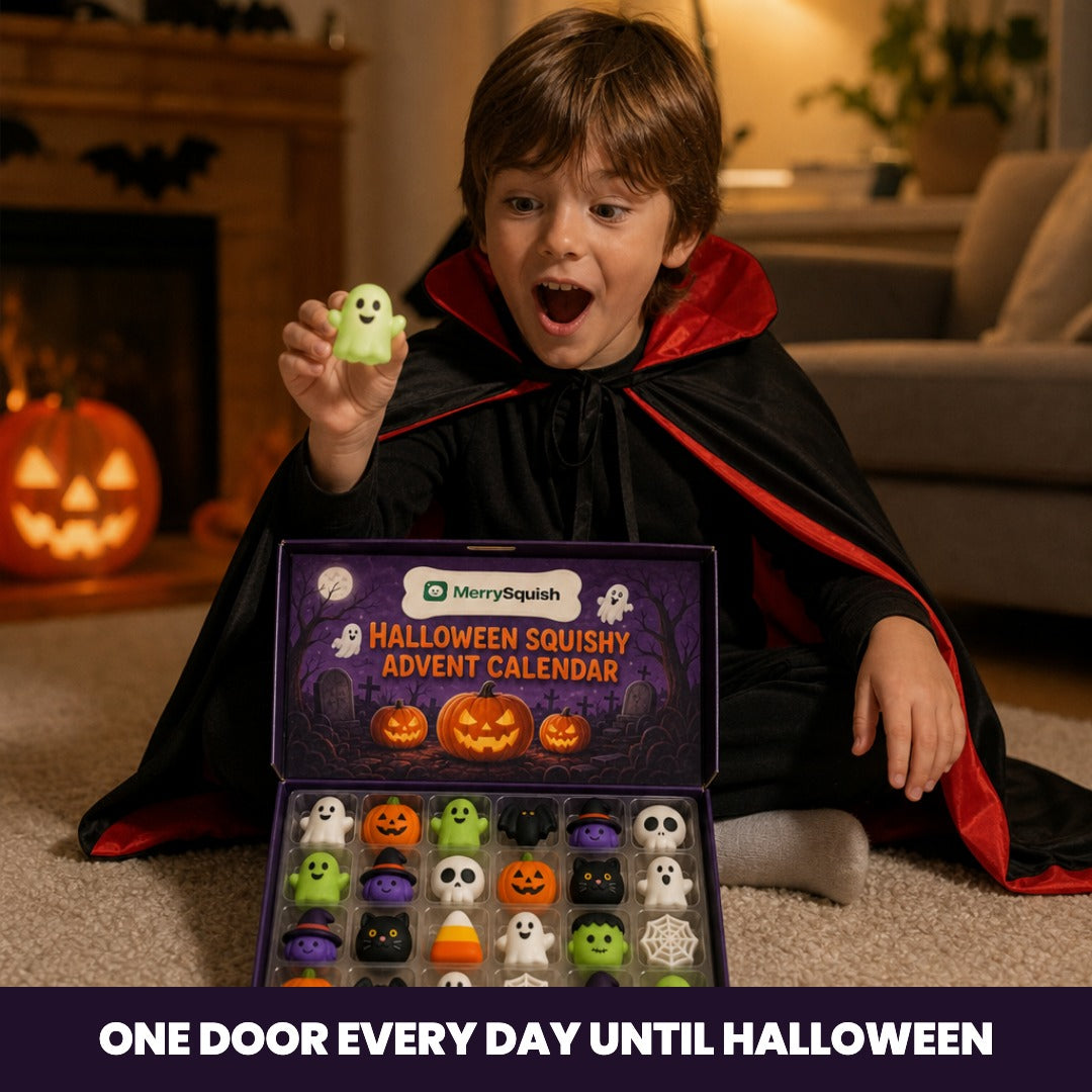 MerrySquish Halloween squishy advent calendar, 24 doors with a mystery squishy behind each