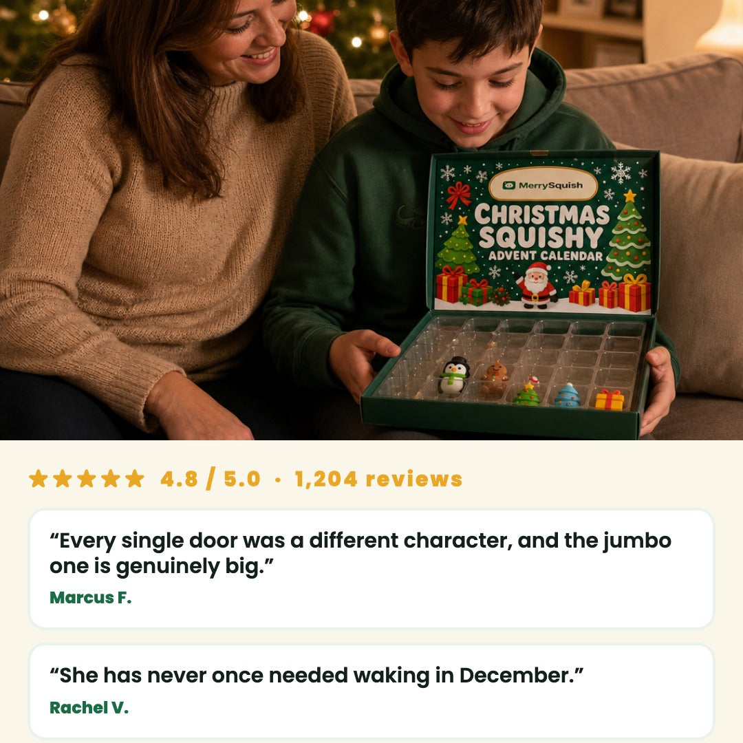 MerrySquish Christmas squishy advent calendar, 24 doors with a mystery squishy behind each